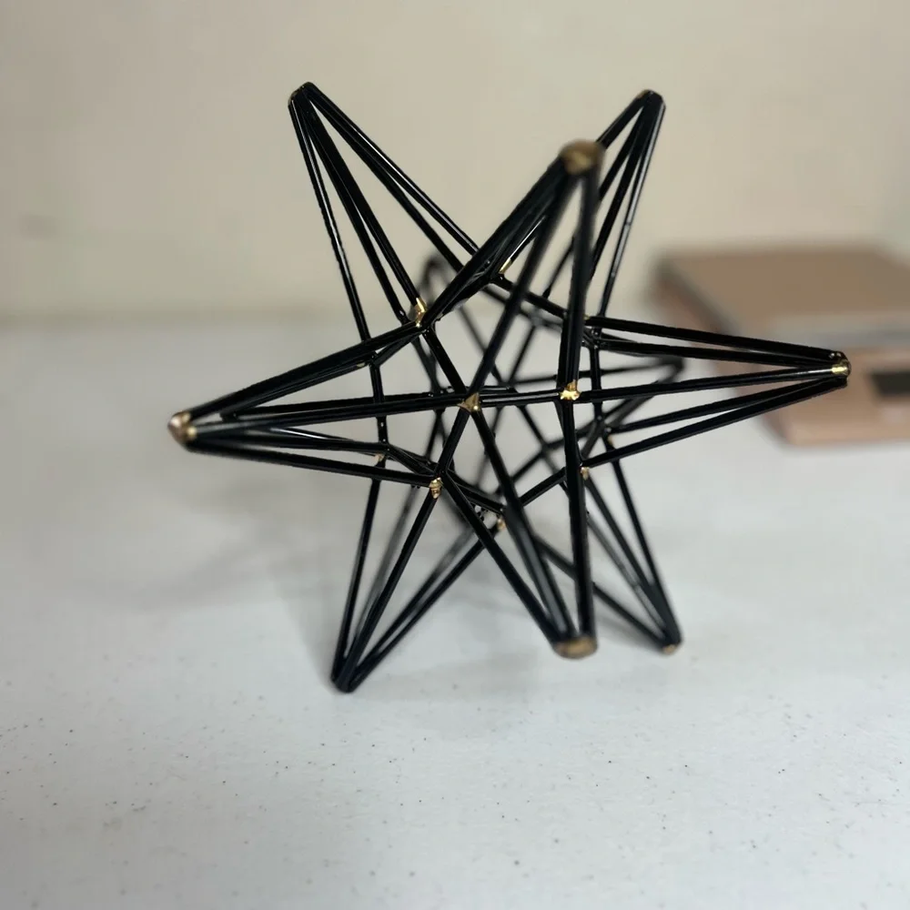 Metal Geometric Art 3D Star Sculpture Black With Gold Accents 8